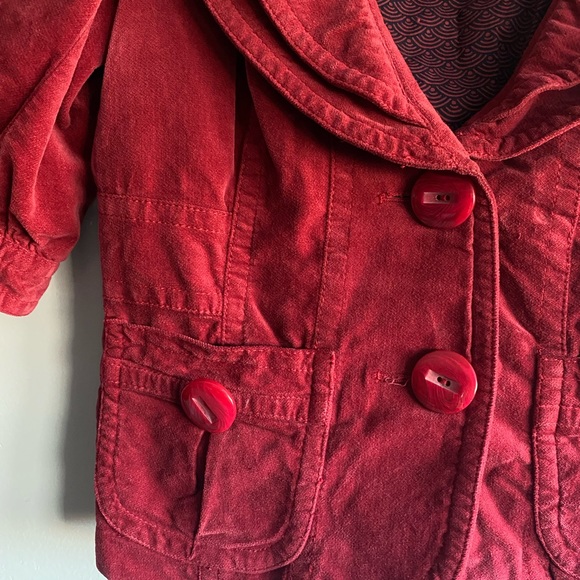 Anthropologie Cropped Red Velvet Blazer - Picture 4 of 5